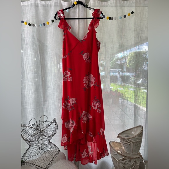 🌺 Gorgeous flowy red floral ruffle strap maxi dress! Juniors XXL - Picture 4 of 9